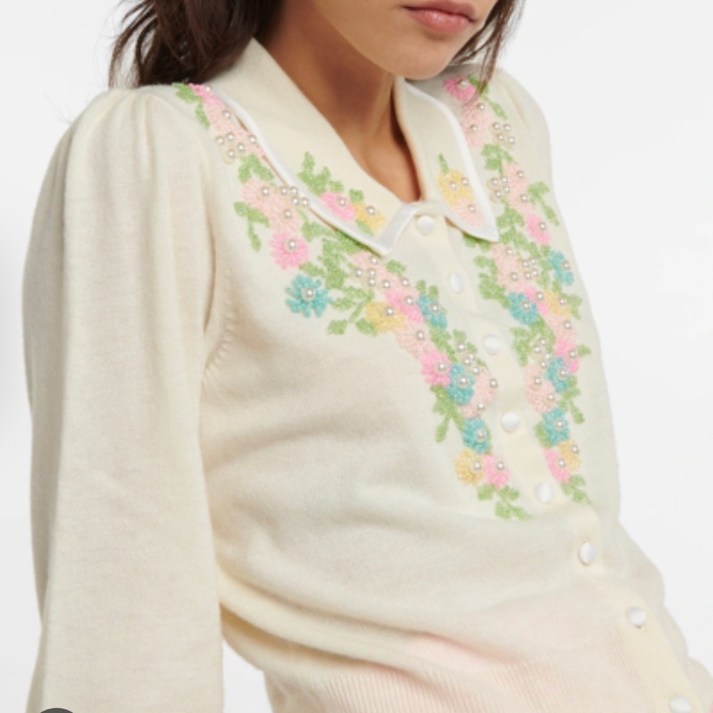 SOLD OUT Ultra Soft “Georgina” Cardigan in Ivory with Floral Appliqué and Beads